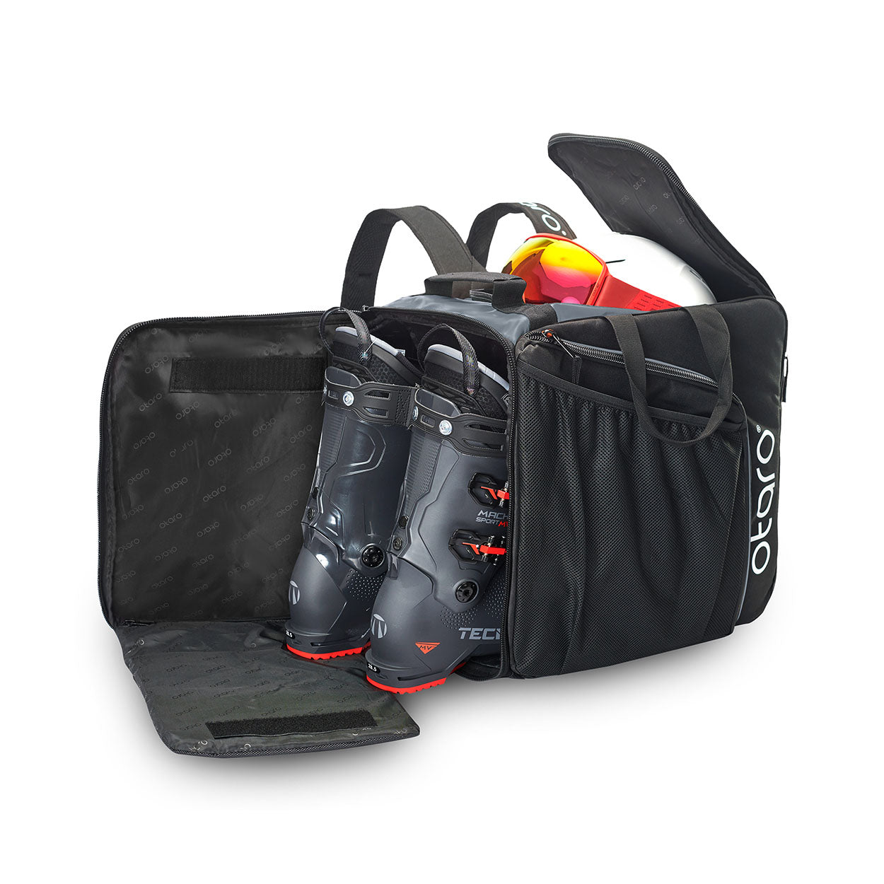 Skischuhtasche mit Helmfach Skistiefeltasche als Rucksack Otaro vom StartUp PRO XL Schwarz Grau