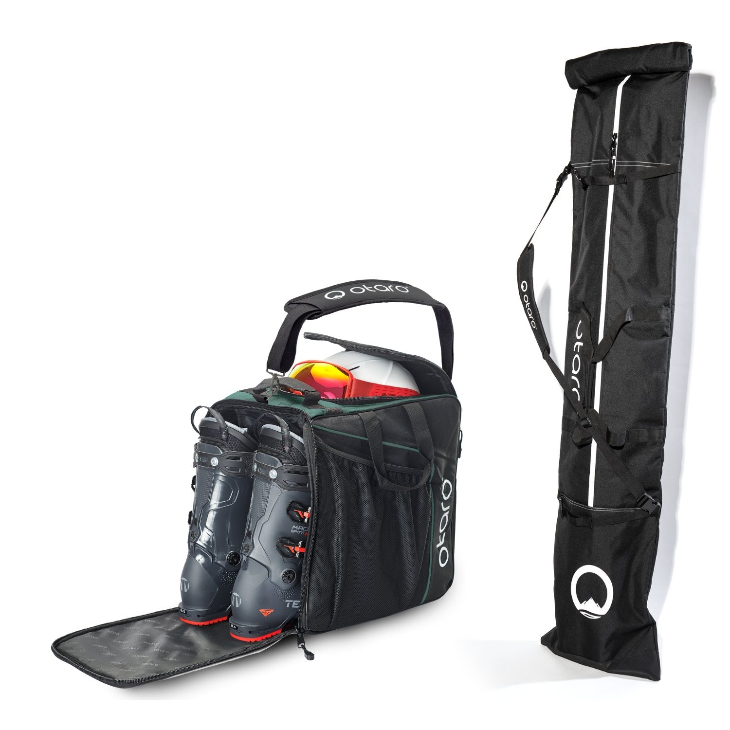 Otaro Skischuhtasche & Skitasche Classic-Set für 1 Paar Ski in Grün