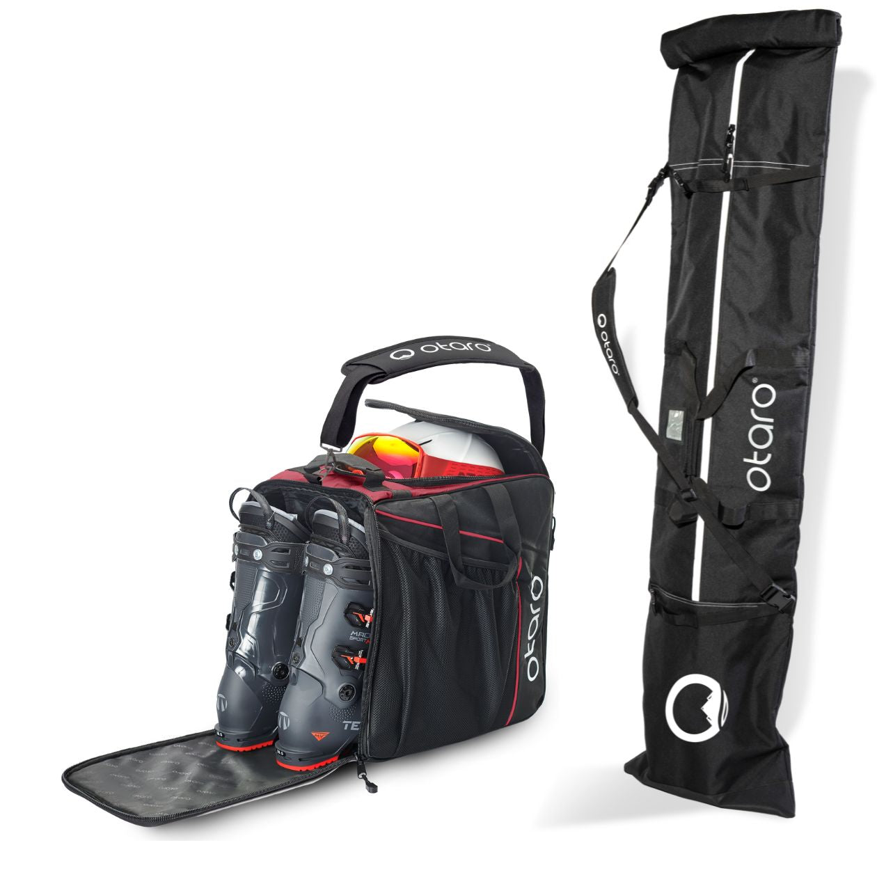 Otaro Skischuhtasche & Skitasche Classic-Set für 1 Paar Ski-Long in Rot