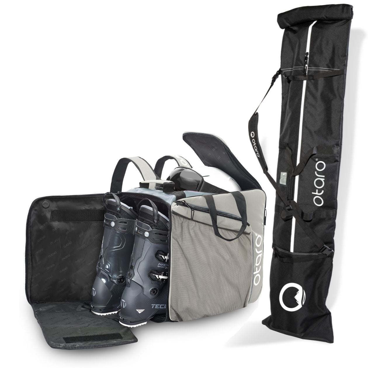 Otaro Skischuhtasche & Skitasche Pro-Set für 1 Paar-Long Ski in Eisgrau