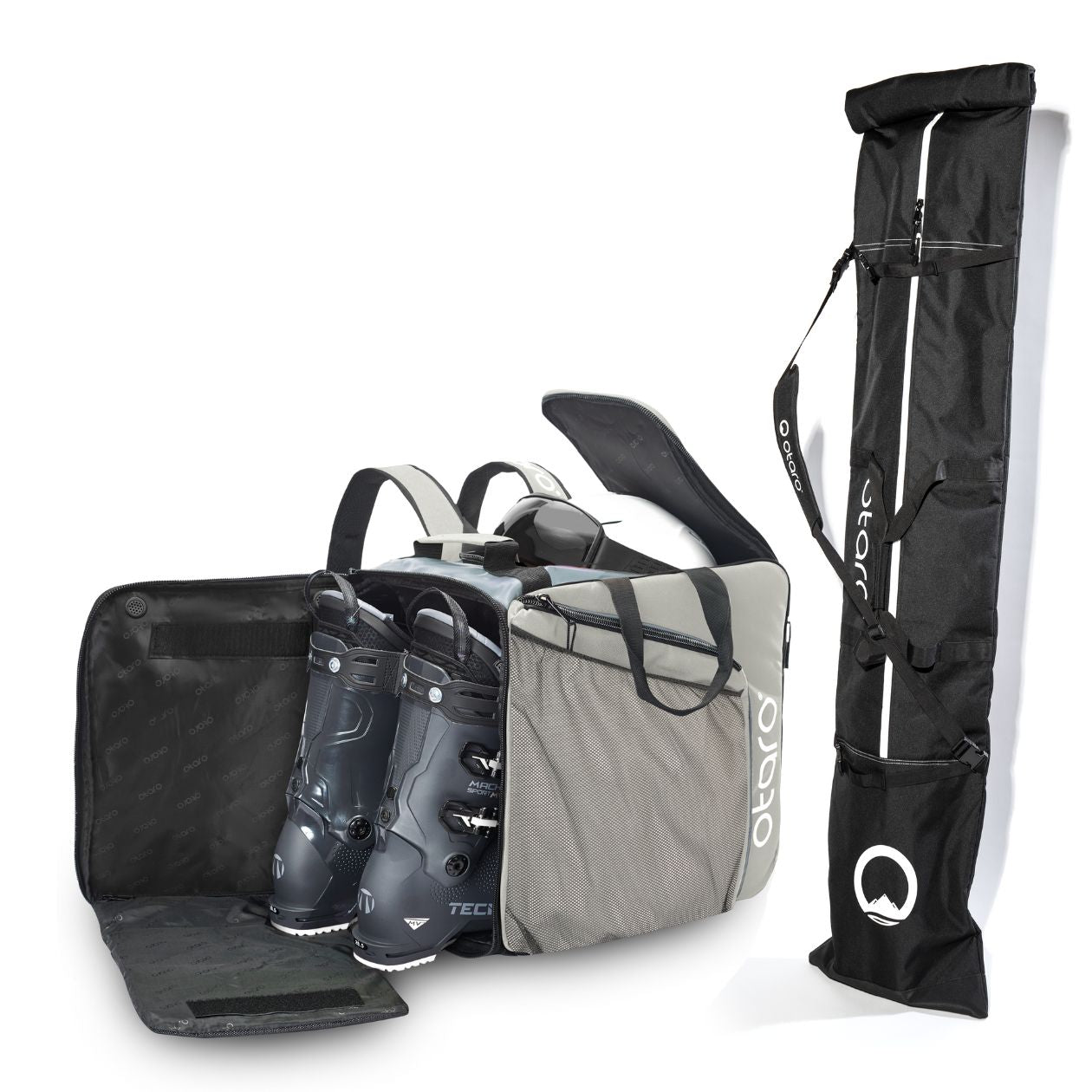 Otaro Skischuhtasche & Skitasche Pro-Set für 1 Paar Ski in Eisgrau