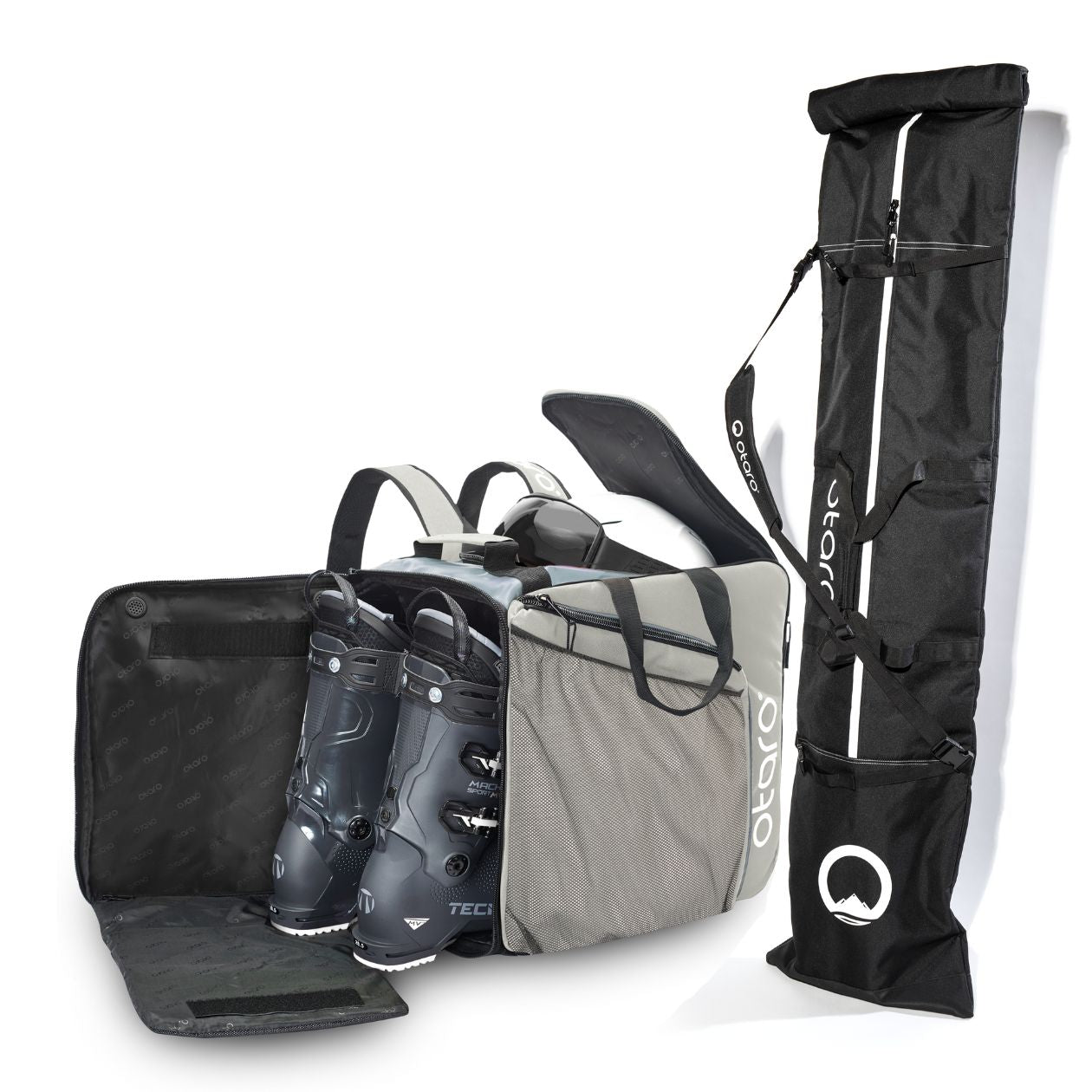 Otaro Skischuhtasche & Skitasche Pro-Set für 2 Paar in Eisgrau