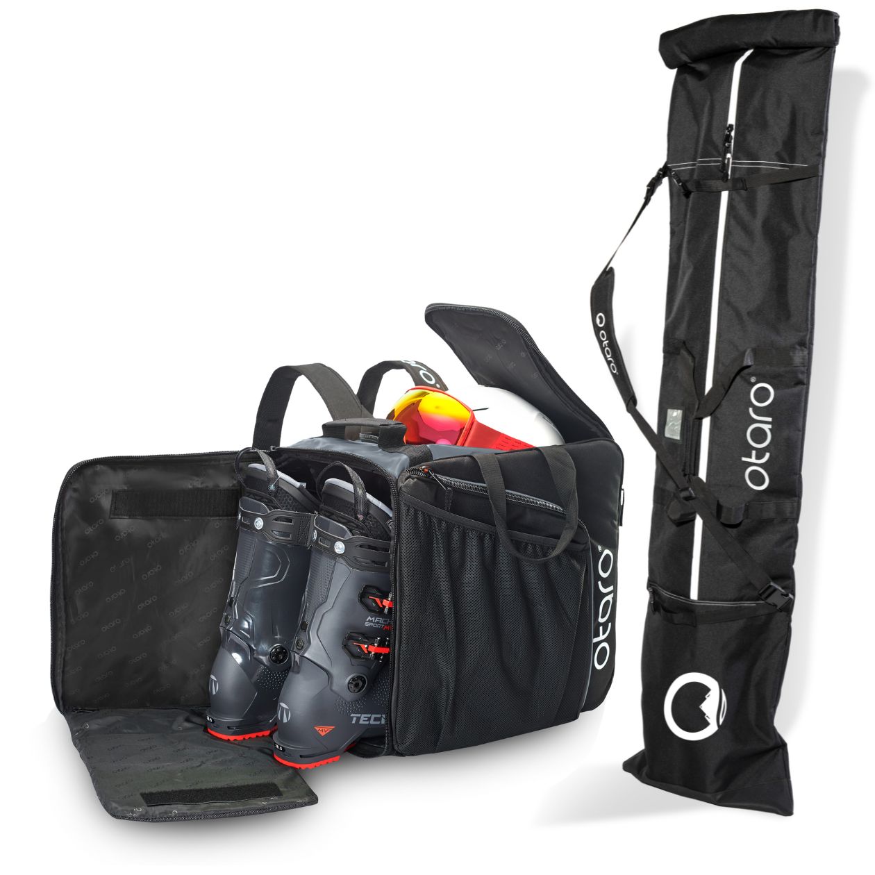 Otaro Skischuhtasche & Skitasche Pro-Set für 1 Paar-Long Ski in Grau