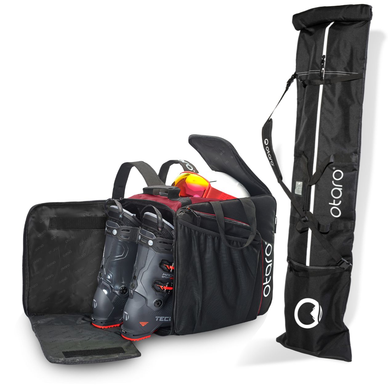 Otaro Skischuhtasche & Skitasche Pro-Set für 1 Paar-Long Ski in Rot