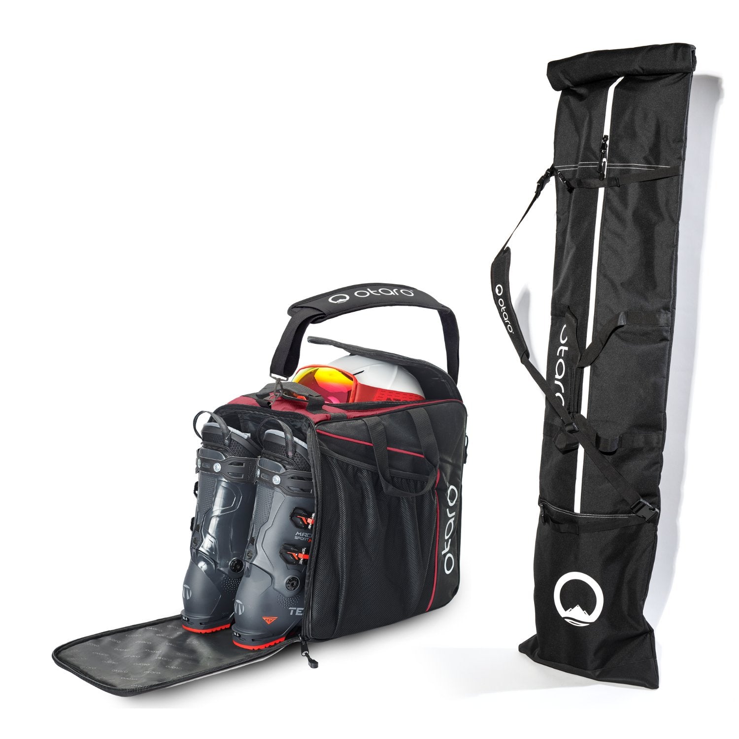 Otaro Skischuhtasche & Skitasche Classic-Set für 2 Paar in Bordeauxrot