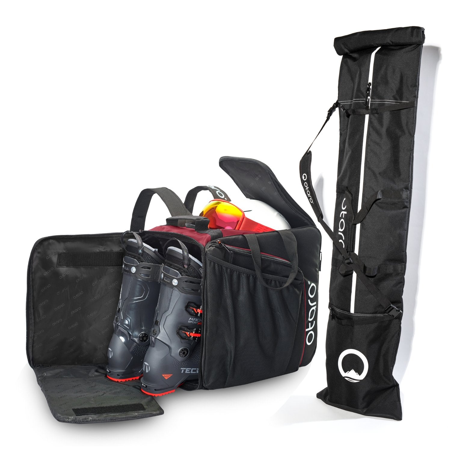 Otaro Skischuhtasche & Skitasche Pro-Set für 2 Paar in Bordeauxrot
