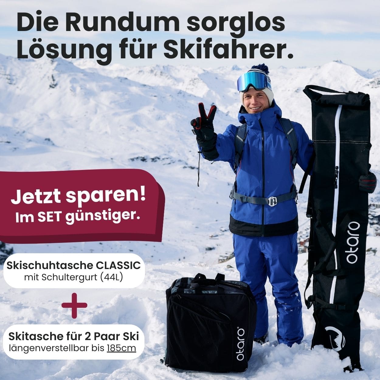 Otaro Skischuhtasche & Skitasche Classic-Set für 2 Paar – Produktansicht 2