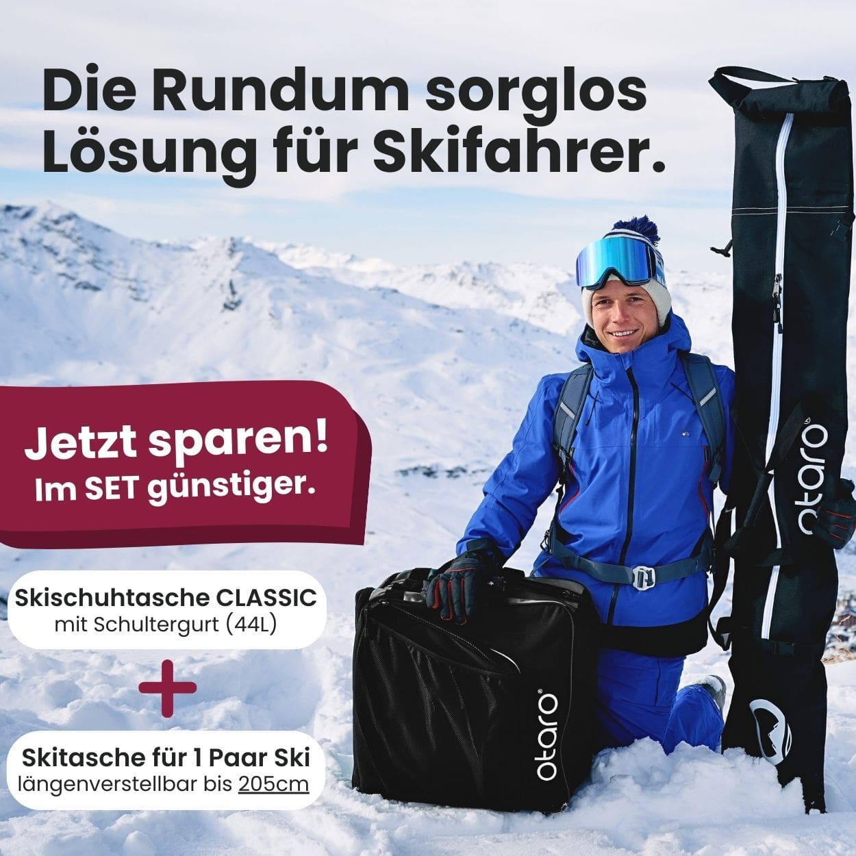 Otaro Skischuhtasche & Skitasche Classic-Set für 1 Paar Ski-Long – Produktansicht 2