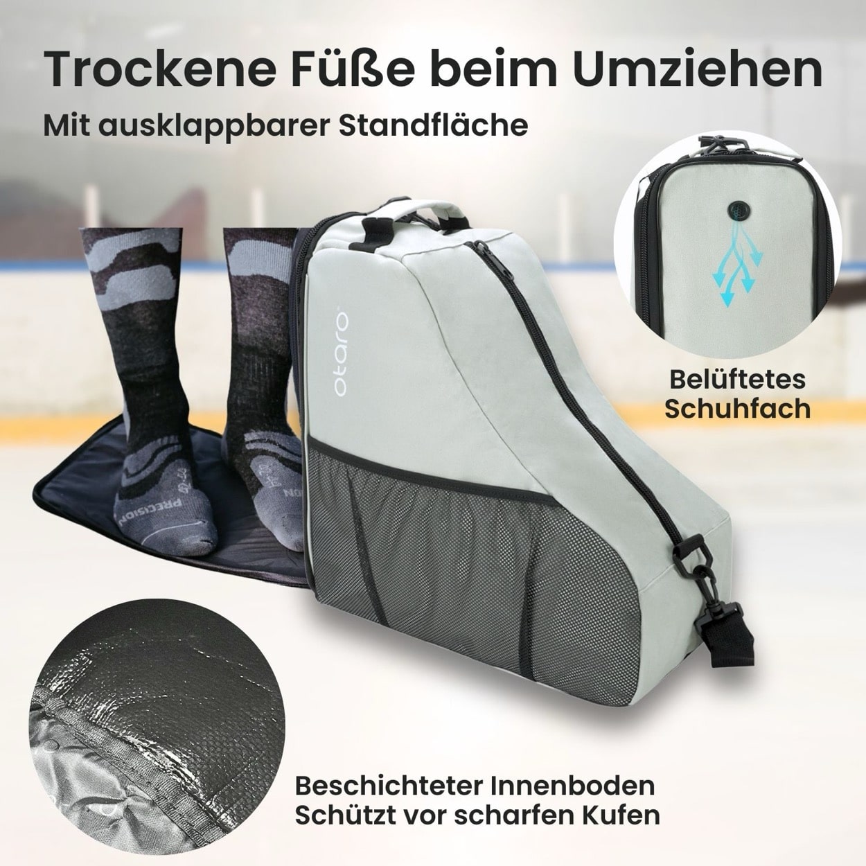Otaro Schlittschuhtasche mit Schultergurt Classic 21L – ausklappbare Standfläche