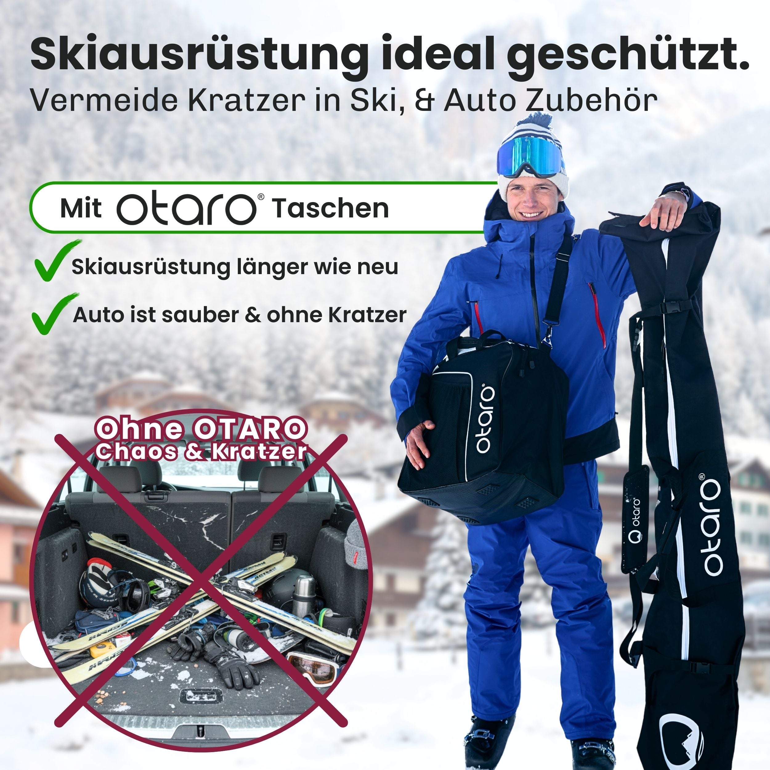 Otaro Skischuhtasche & Skitasche Classic-Set für 2 Paar – Ausrüstung vor Kratzern geschützt