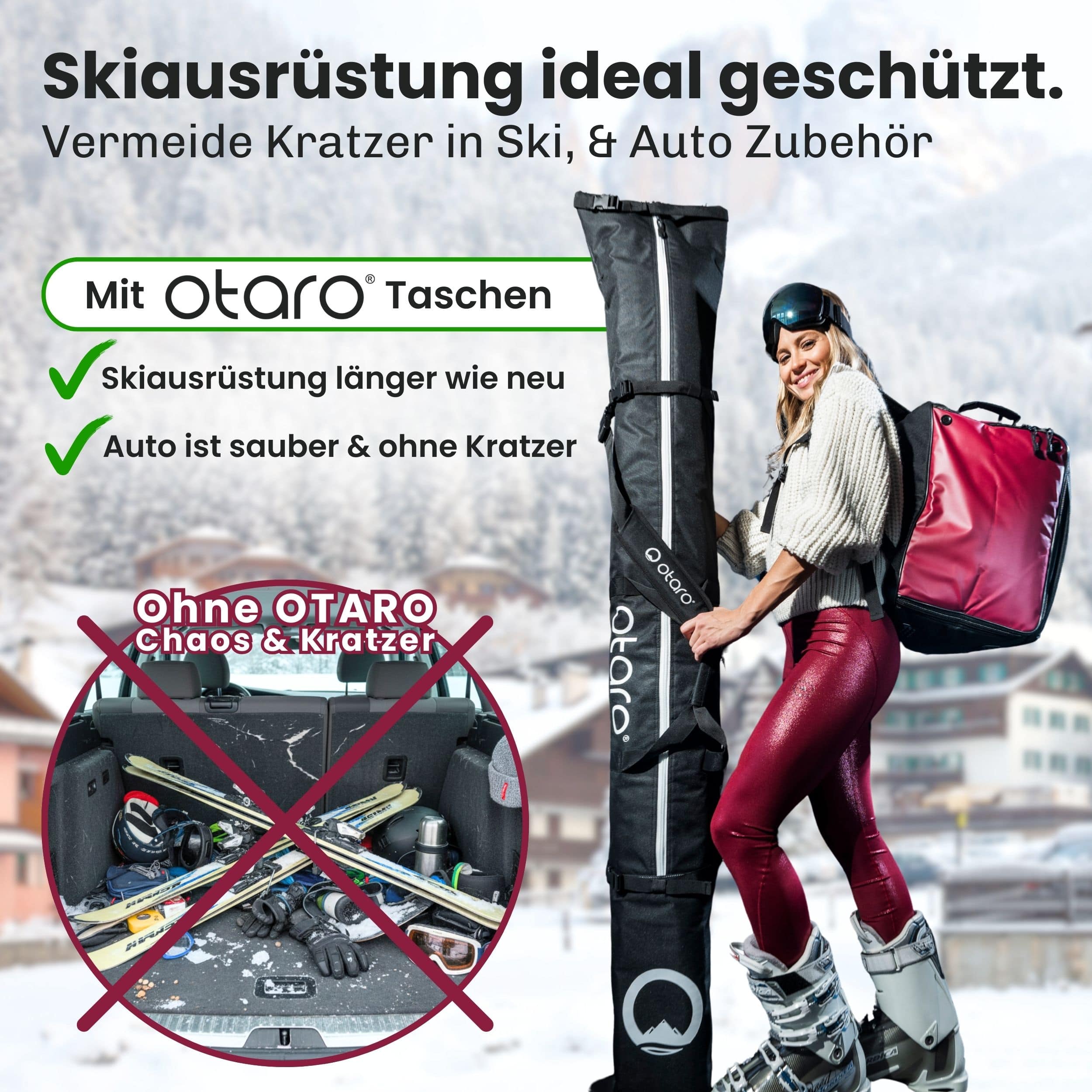 Otaro Skischuhtasche & Skitasche Pro-Set für 2 Paar – Ausrüstung vor Kratzern geschützt