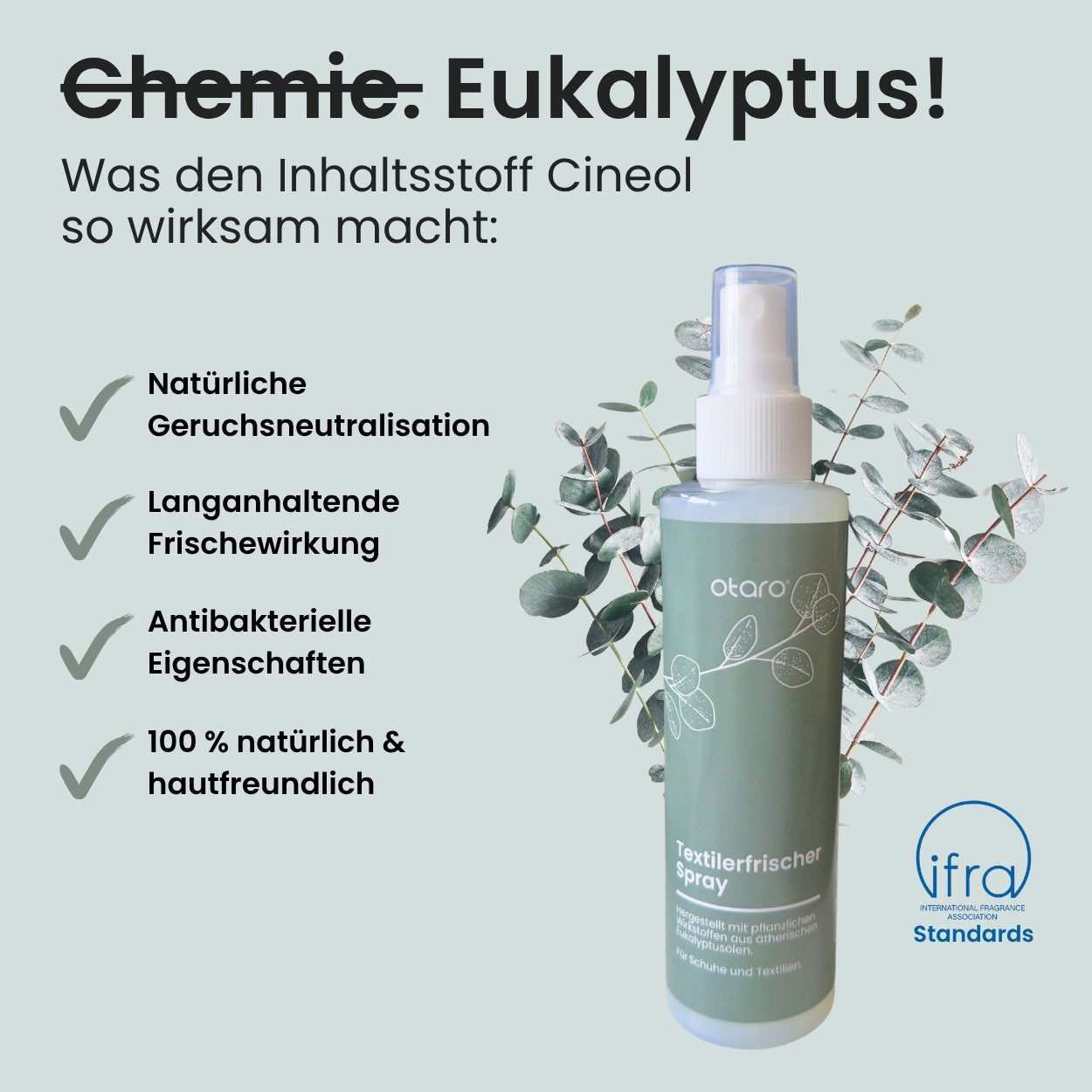 Otaro Textilerfrischer Spray mit Eukalyptus-Öl 200ml – mit Cineol aus Eukalyptus