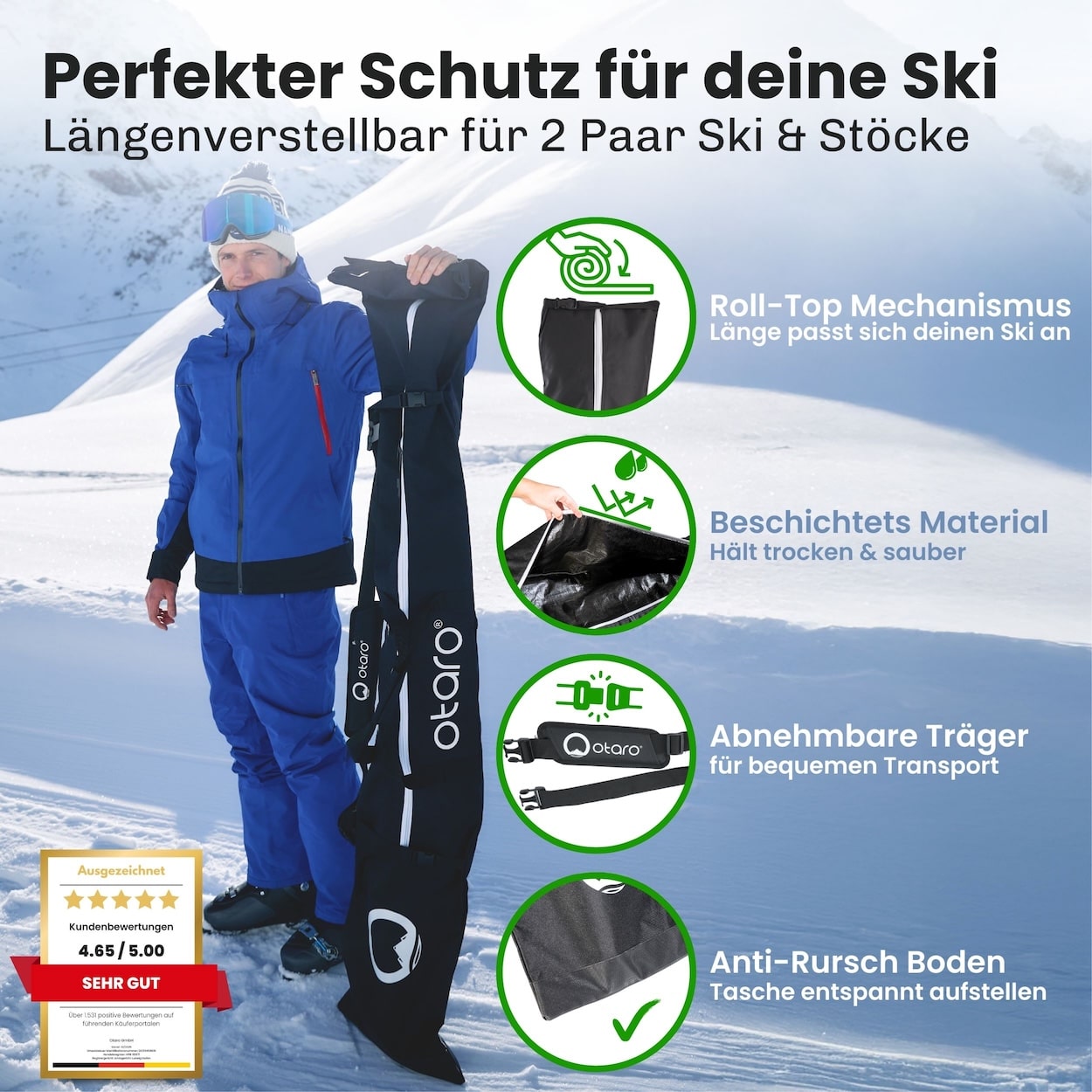 Otaro Skischuhtasche & Skitasche Pro-Set für 2 Paar – Ausstattung im Überblick