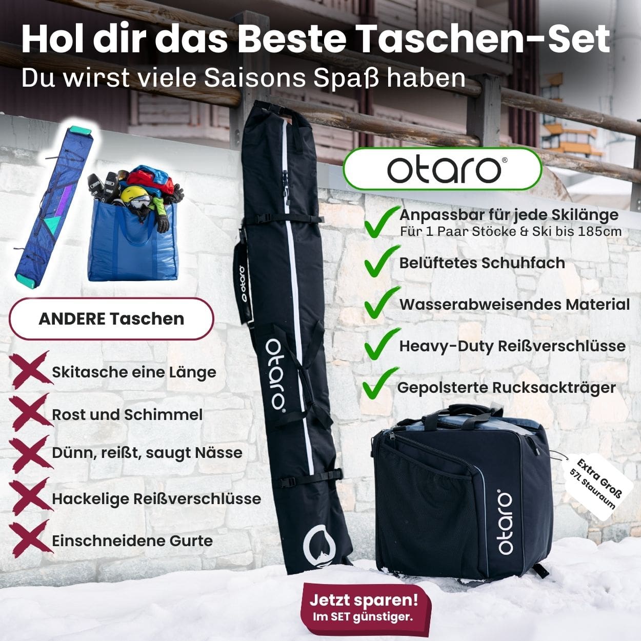 Skischuhtasche & Skitasche | Pro-Set für 1 Paar Ski