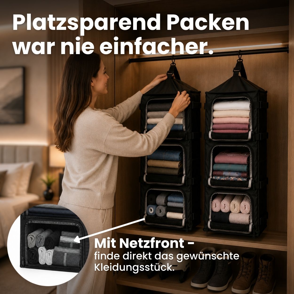 Hängender Reise-Organizer | 3-Ebenen mit Kompression