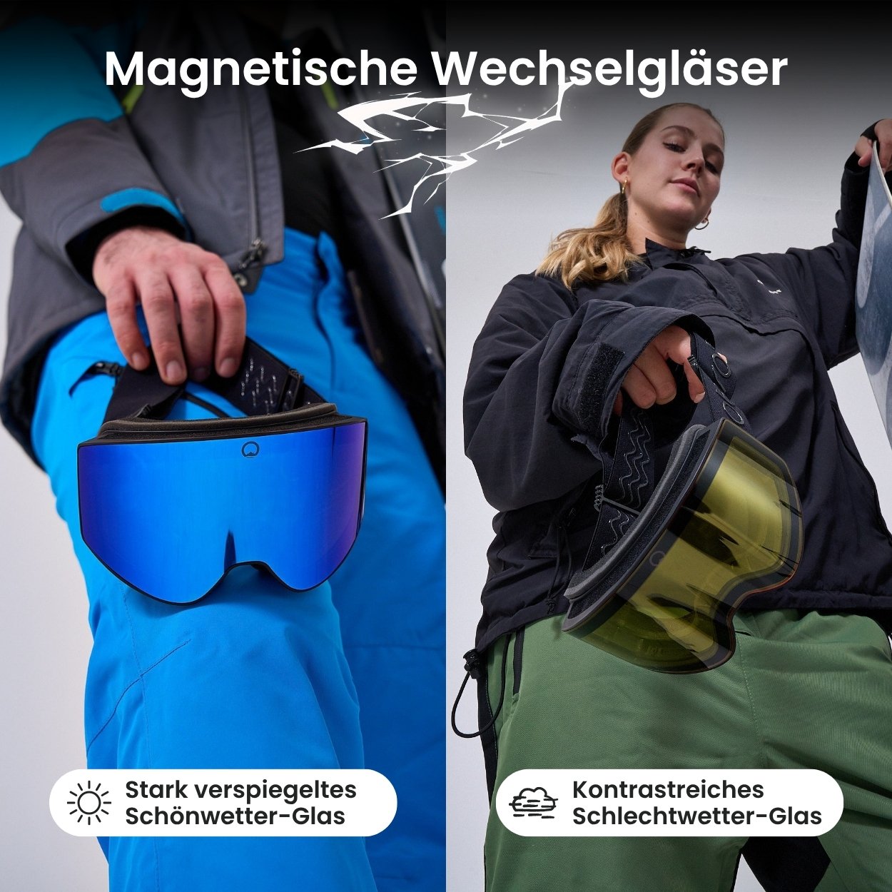 Skibrille mit Magnet-Wechselglas | Blau & Gelb