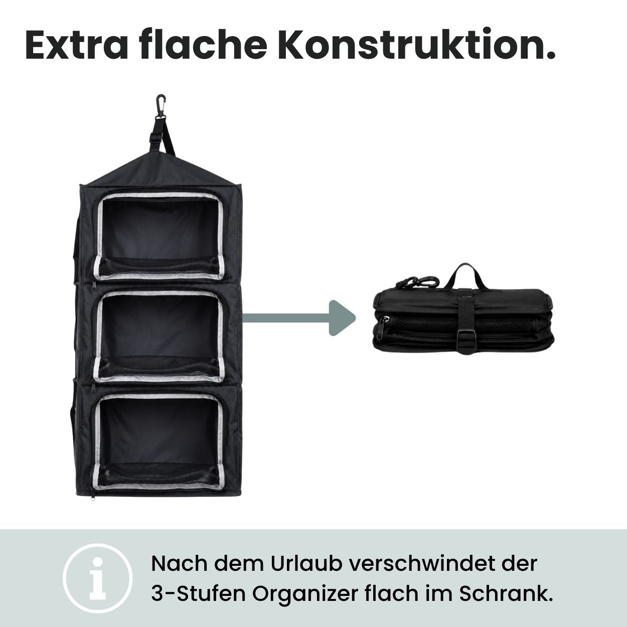 Hängender Reise-Organizer | 3-Ebenen mit Kompression