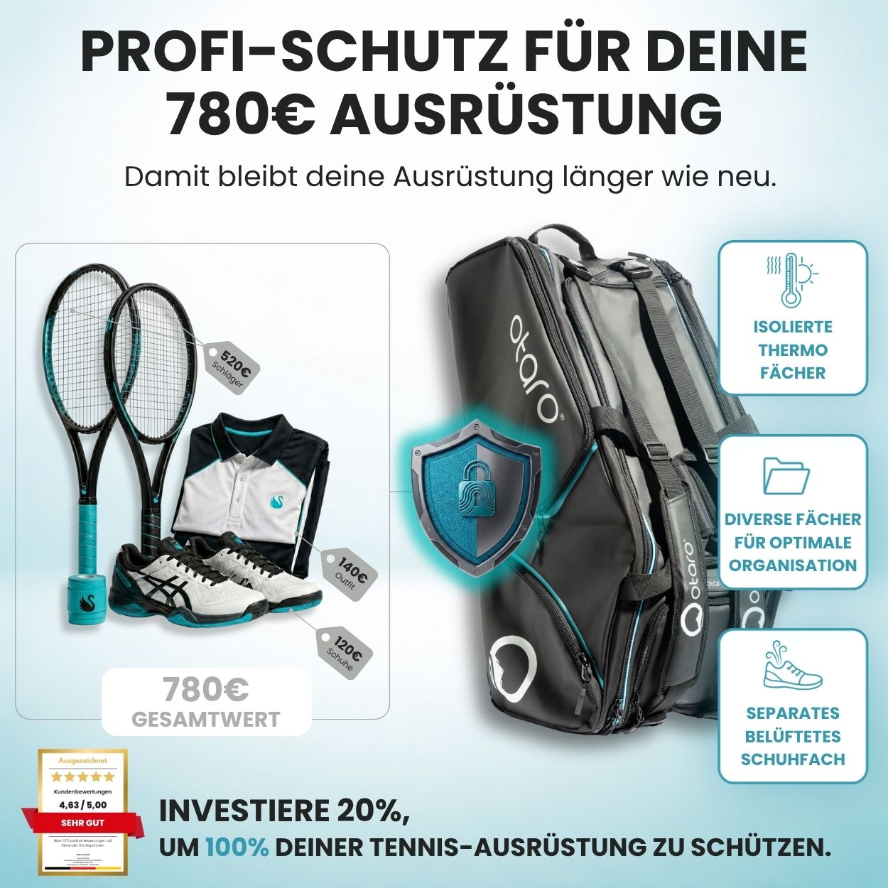 Tennistasche | 82 Liter - Schütze deine Schläger