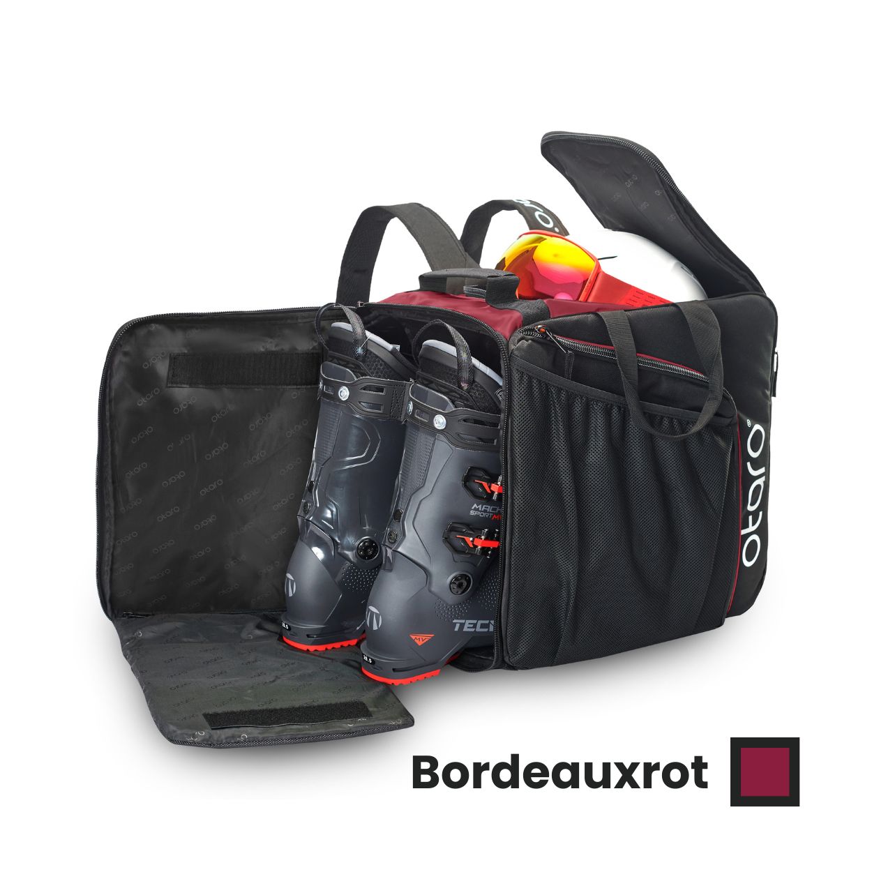 Skischuhtasche mit Helmfach Skistiefeltasche als Rucksack Otaro vom StartUp PRO XL Schwarz Rot