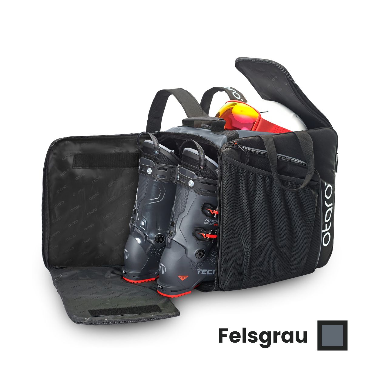 Skischuhtasche mit Helmfach Skistiefeltasche als Rucksack Otaro vom StartUp PRO XL Schwarz Grau