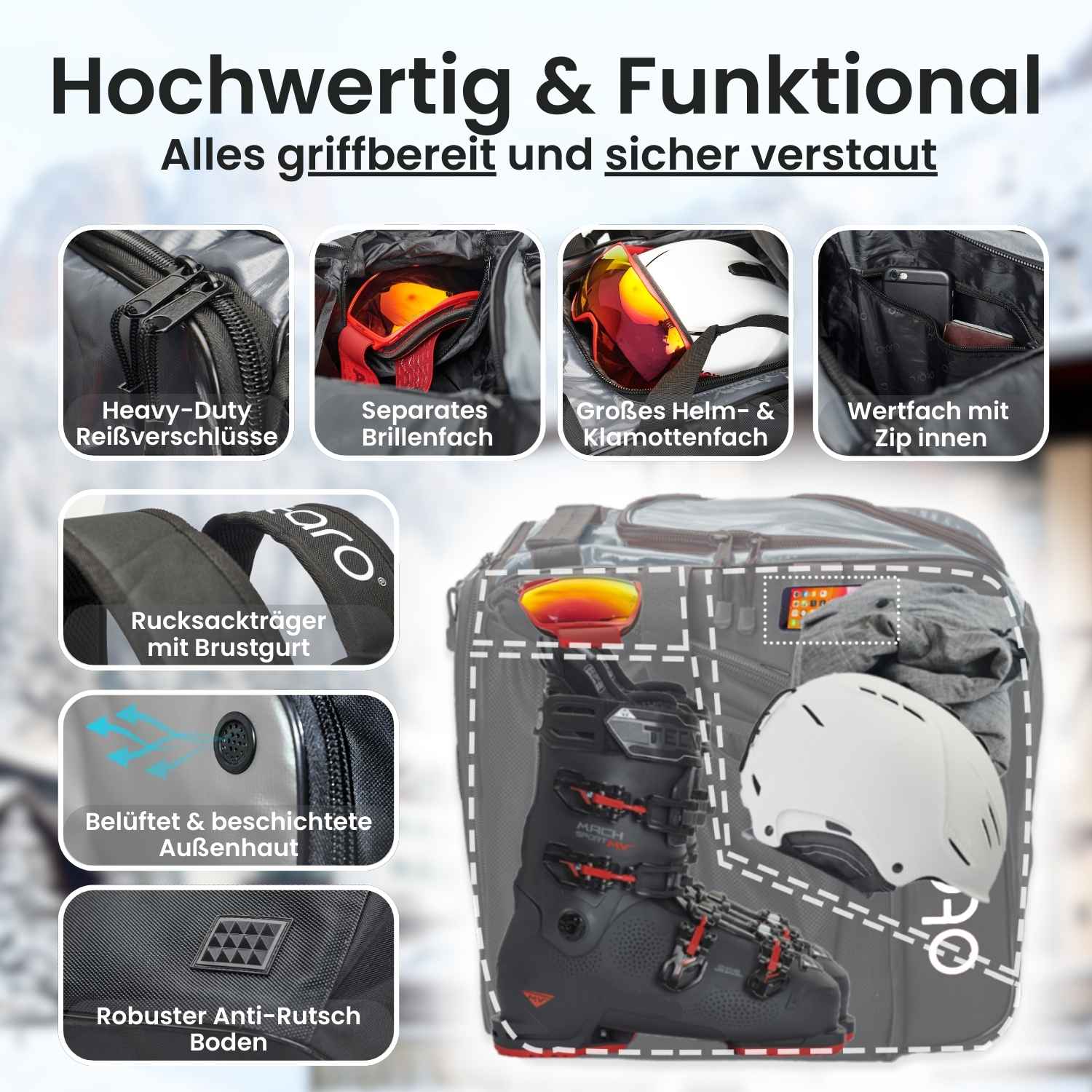 Otaro Skischuhtasche Pro 57L – Funktionen im Überblick